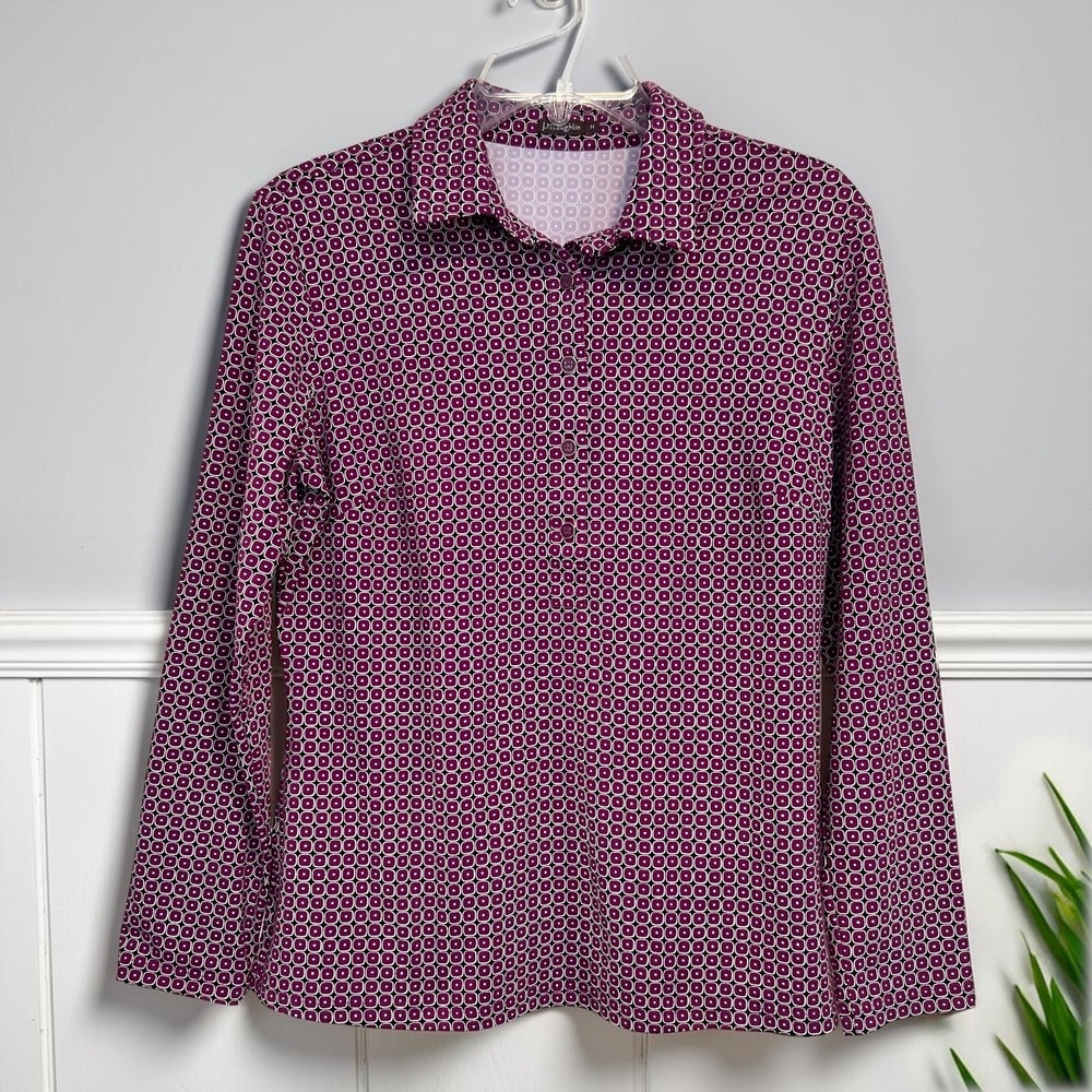 J. McLaughlin Literary Chic Catalina Cloth Geometric Purple‎ Poplin Preppy  M